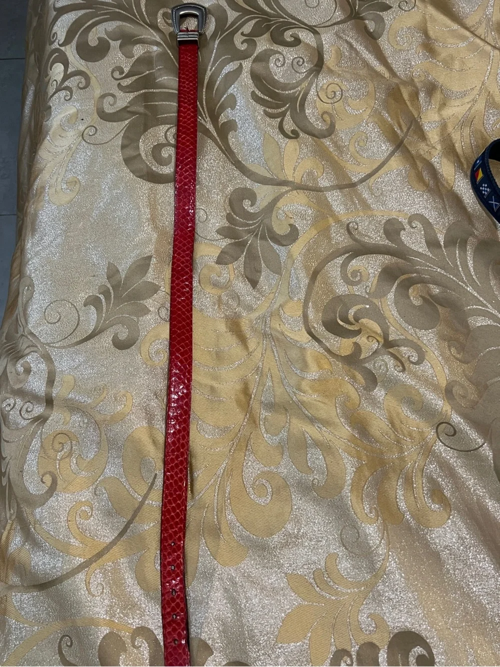 Vintage Calderon Red Embossed Snakeskin Leather Belt-Buckle Women’s Small 26-30